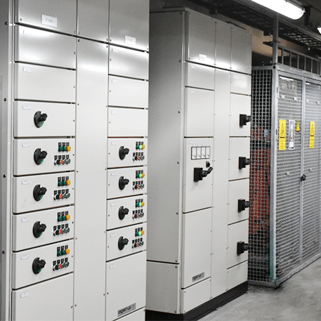 Switchboard with view inside cablesection - case storebælt (2) Logstrup Steel's low voltage and high quality modular switchboards for The Great Belt Bridge in Denmark